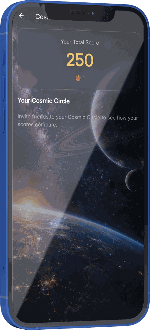 La classifica di Celestial Alignment, che chiede al giocatore di invitare amici nel proprio Cosmic Circle per confrontare i punteggi.