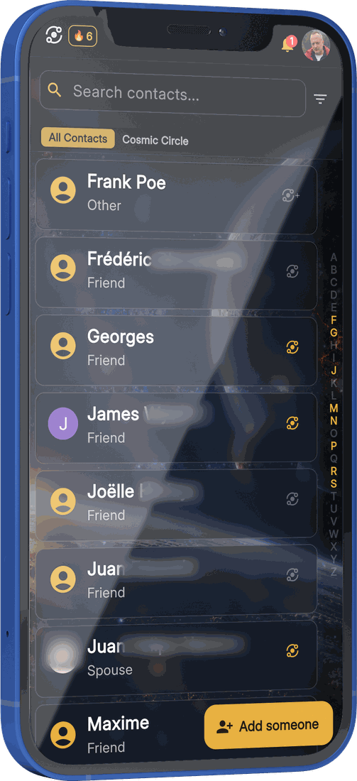 L'elenco contatti di Runecast AI &mdash; uno schermo pieno di persone, con i cognomi sfocati qui per privacy.